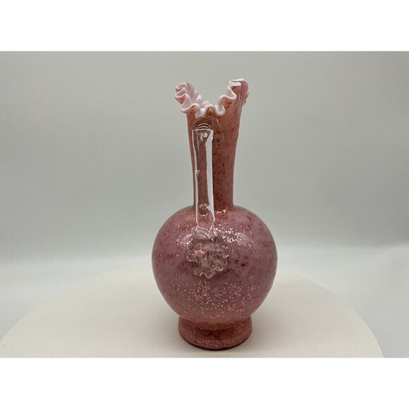 Stevens And Williams VTG Pink Cased Glass Blown Vase w/Thorn Handles Mica Flakes - Picture 15 of 16
